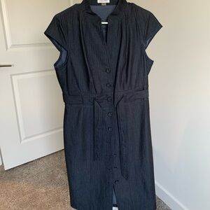 Calvin Klein Blue/Gray Wrap Tie Front Midi Dress